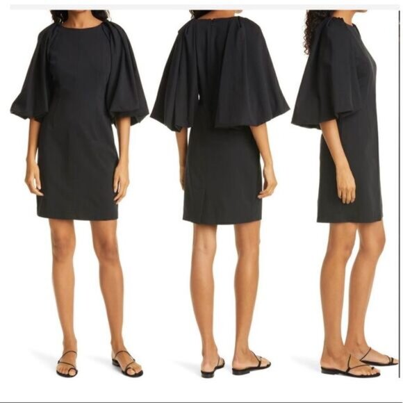 REBECCA Taylor Bodycon Jewel Neckline Short Puff Sleeve Mini Cocktail Dress NEW - Picture 8 of 11